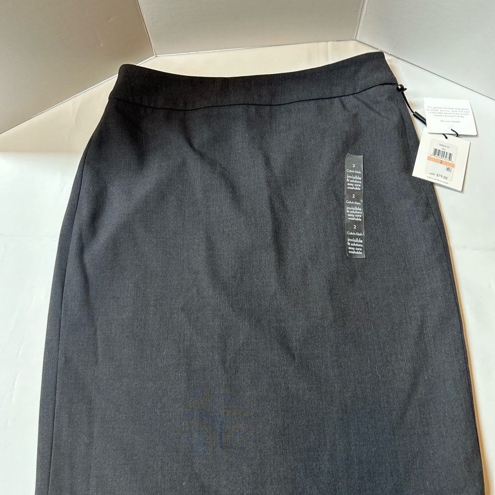 Calvin Klein Invisible Fit  Solution Charcoal Lined Pencil Skirt Sz 2 NWTS